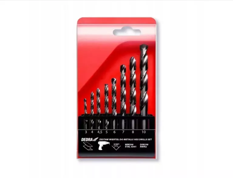 ZESTAW WIERTEŁ DO METALU DEDRA WMS08 HSS STAL4341 135° 3/4/4,5/5/6/7/8/10M
