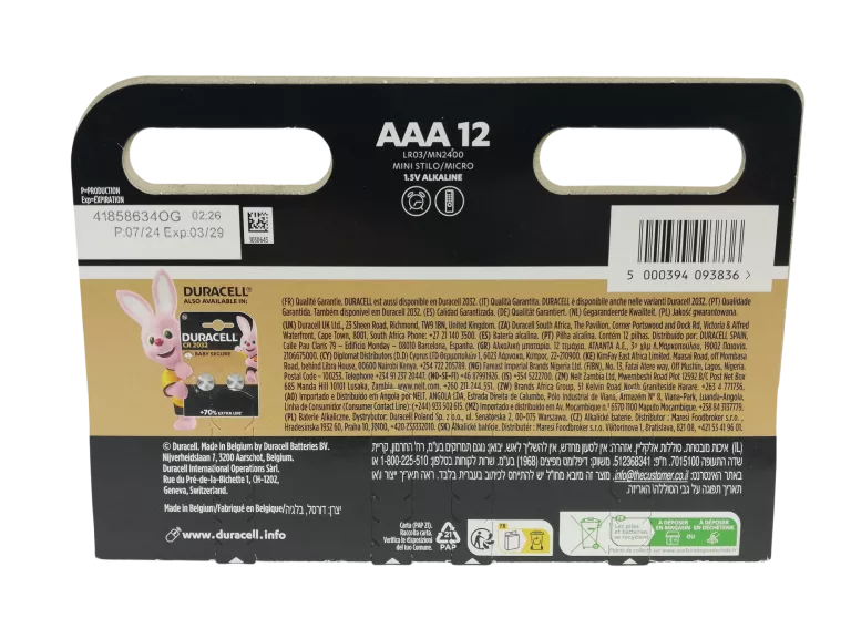 BATERIA ALKALICZNA DURACELL AAA (R3) 12 SZT.