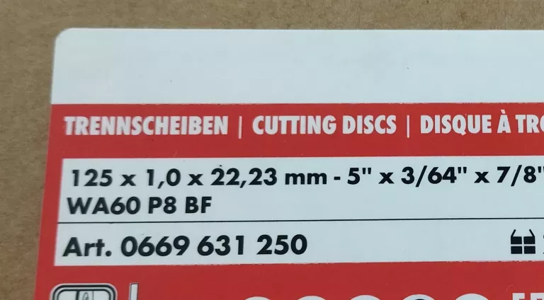 TARCZE DO METALU WURTH 0669631250 PACZKA 5SZT.