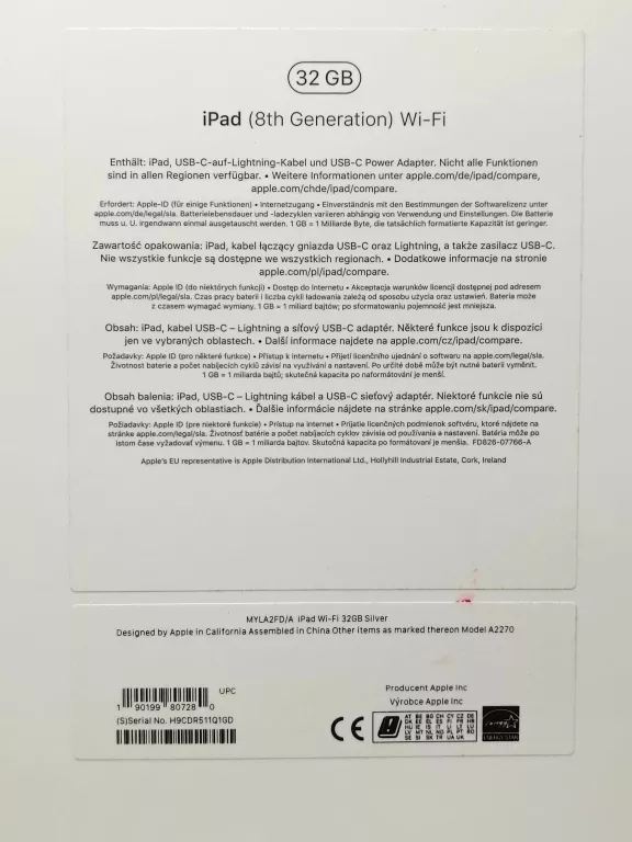 TABLET APPLE IPAD 8TH GEN SPACE GRAY 3GB 32GB WIFI A2270