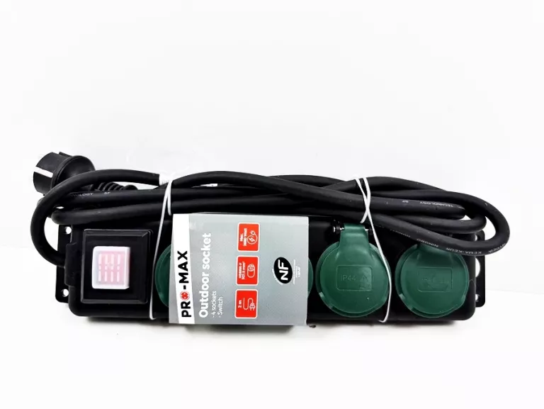 PRZEDŁUŻACZ OGRODOWY 2M 4X GNIAZDO IP44 Z KLAPKAMI I WYŁĄCZNIKIEM 3680W