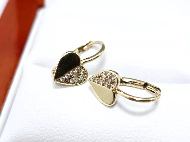 ZŁOTE KOLCZYKI SERCE CYRKONIA 585 1,20G