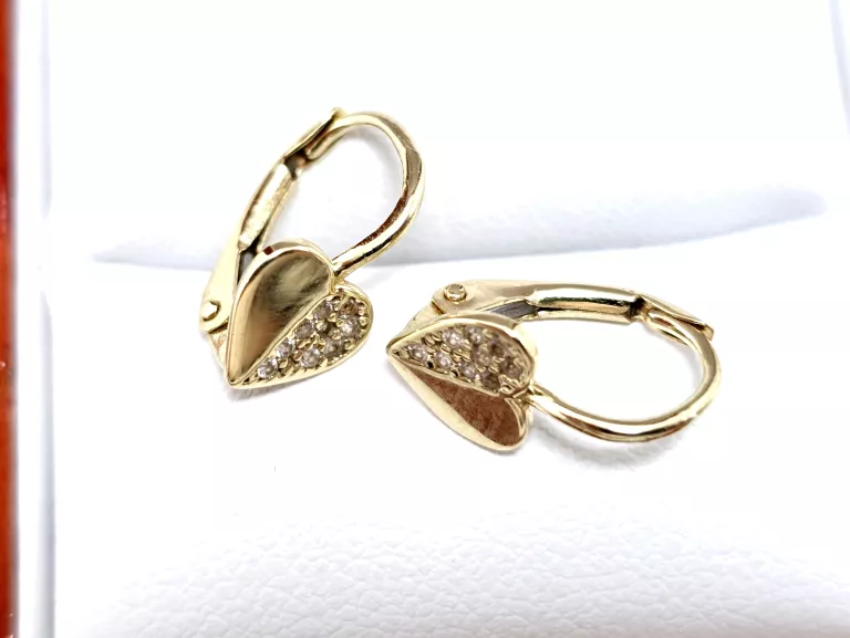 ZŁOTE KOLCZYKI SERCE CYRKONIA 585 1,20G