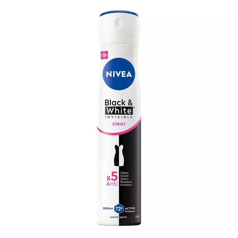 NIVEA BLACK&WHITE INVISIBLE CLEAR ANTYPERSPIRANT DAMSKI W SPRAYU 72H 200ML