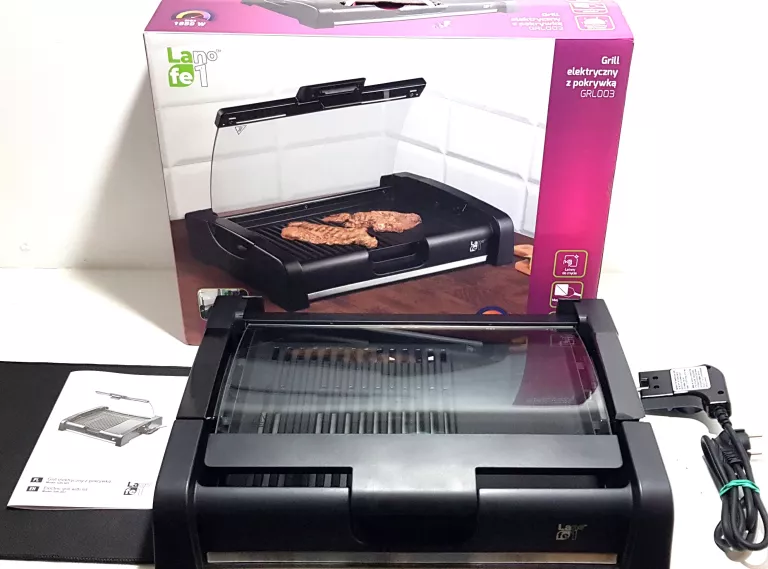 KONTAKTOWY GRILL ELEKTRYCZNY Z POKRYWĄ LAFE GRL003 1650W STAN BDB