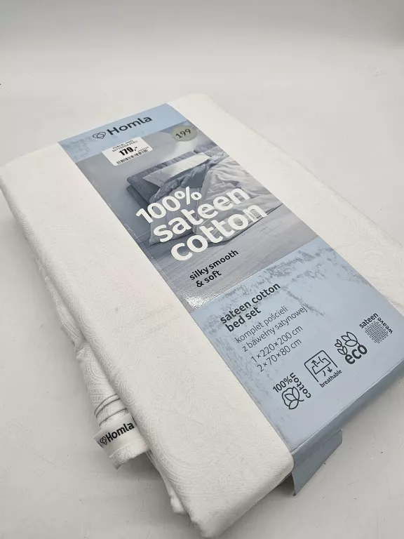 KOMPLET POSCIELI HOMLA 220X200 + 2X 70X80CM SATYNA BŁĘKITNA