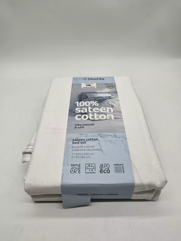 KOMPLET POSCIELI HOMLA 220X200 + 2X 70X80CM SATYNA BŁĘKITNA