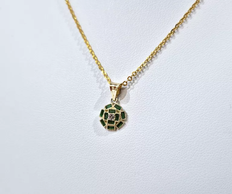 ZŁOTA ZAWIESZKA 585 14K ZIELONE CYRKONIE KWIAT 585 0,56G