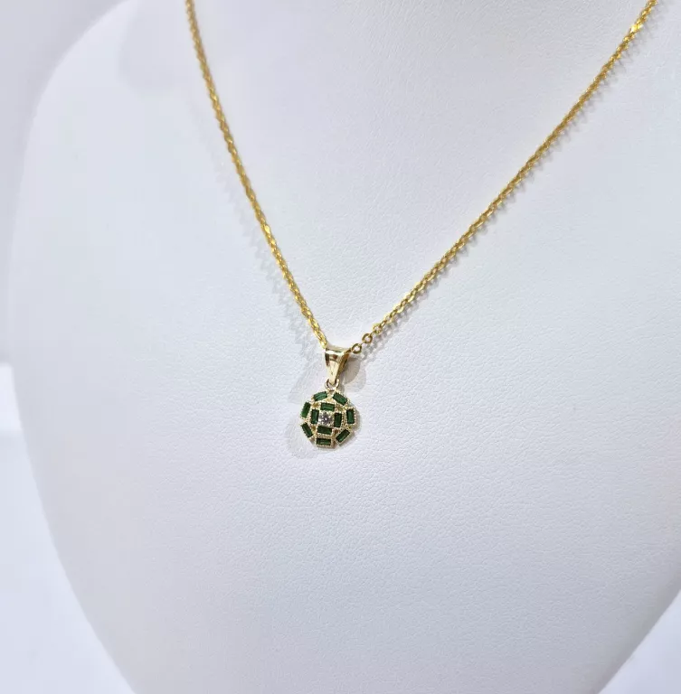 ZŁOTA ZAWIESZKA 585 14K ZIELONE CYRKONIE KWIAT 585 0,56G