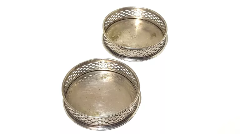 DWIE SREBRNE PODSTAWKI NP.POD BUTELKĘ WINA PR925 ŚREDNICA WEWN7,5CM 103,6G