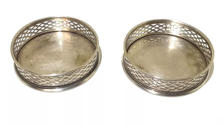 DWIE SREBRNE PODSTAWKI NP.POD BUTELKĘ WINA PR925 ŚREDNICA WEWN7,5CM 103,6G