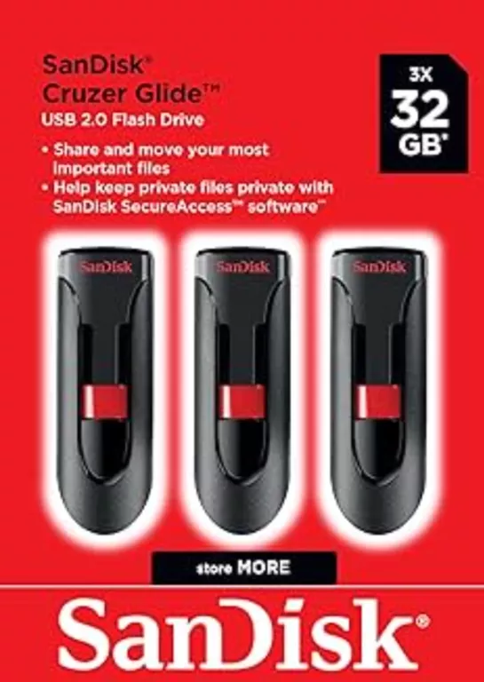 SANDISK 32 GB CRUZER GLIDE USB FLASH DRIVE - 3-PAK