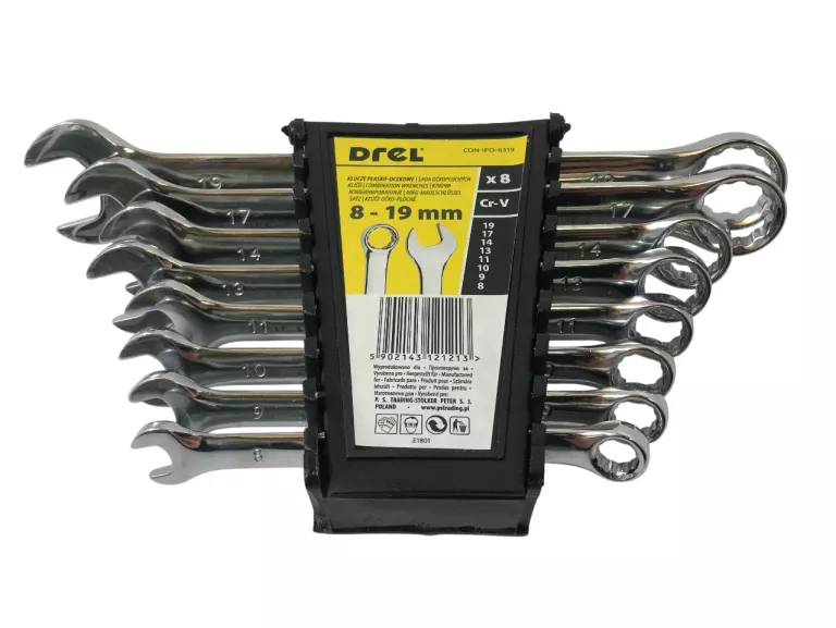 KLUCZE PŁASKO-OCZKOWE DREL 8-19MM X8 CR-V