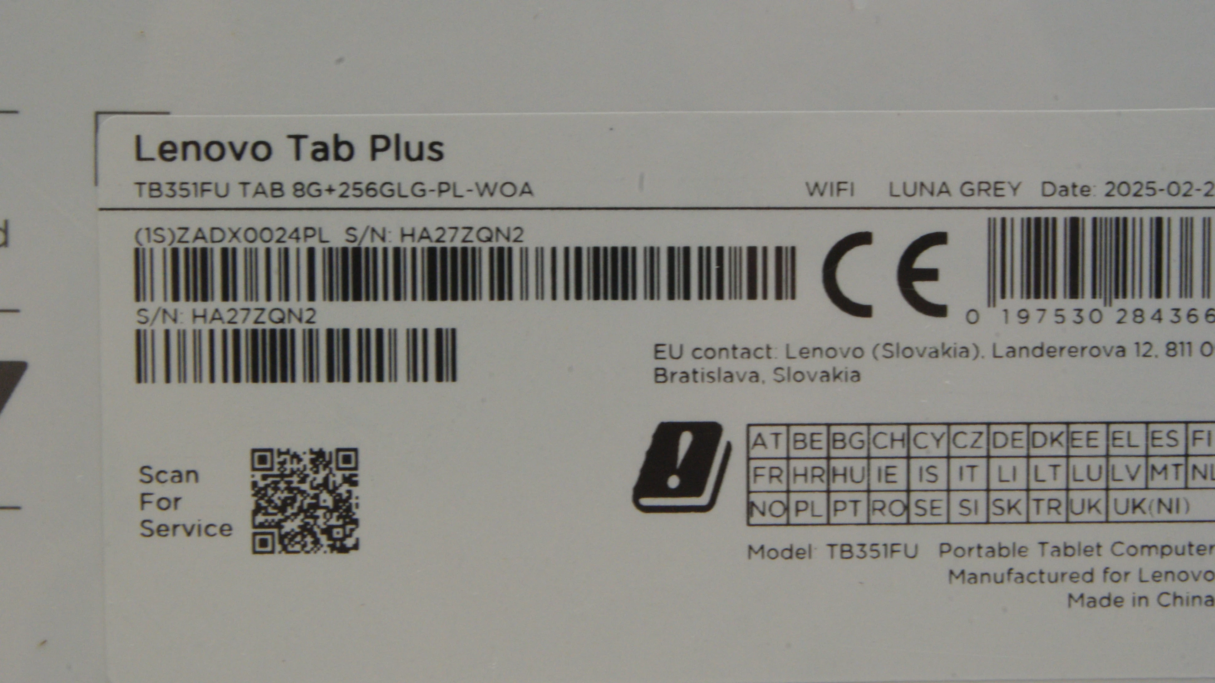 tablet-lenovo-tab-plus-tb351fu-komplet-gwarancja-8256gb-folia-nieotwarty-kod-producenta-zadx0024pl