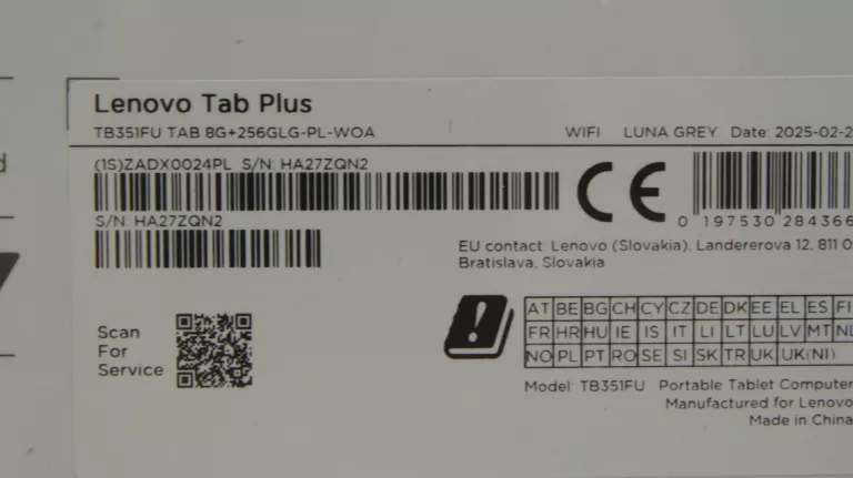 tablet-lenovo-tab-plus-tb351fu-komplet-gwarancja-8256gb-folia-nieotwarty-kod-producenta-zadx0024pl