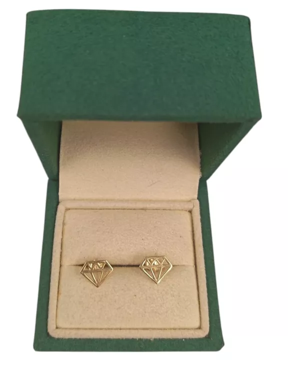 ZŁOTE KOLCZYKI** Z DIAMENTOWYM, GRAFICZNYM SZTYFTEM 585