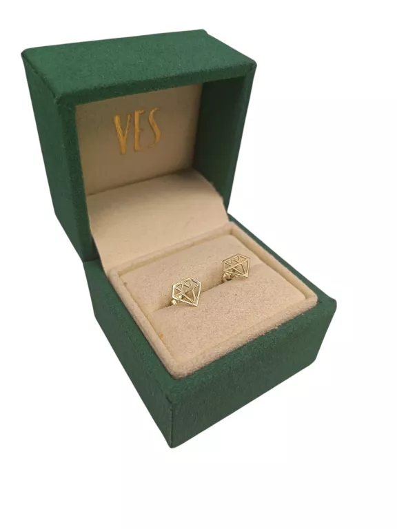 ZŁOTE KOLCZYKI** Z DIAMENTOWYM, GRAFICZNYM SZTYFTEM 585