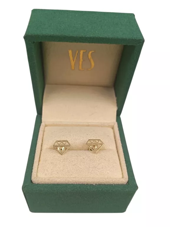 ZŁOTE KOLCZYKI** Z DIAMENTOWYM, GRAFICZNYM SZTYFTEM 585