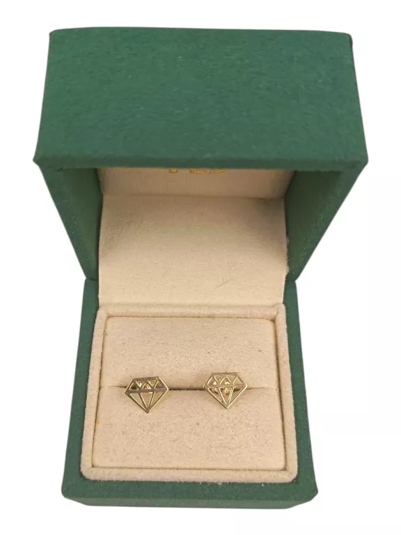 ZŁOTE KOLCZYKI** Z DIAMENTOWYM, GRAFICZNYM SZTYFTEM 585