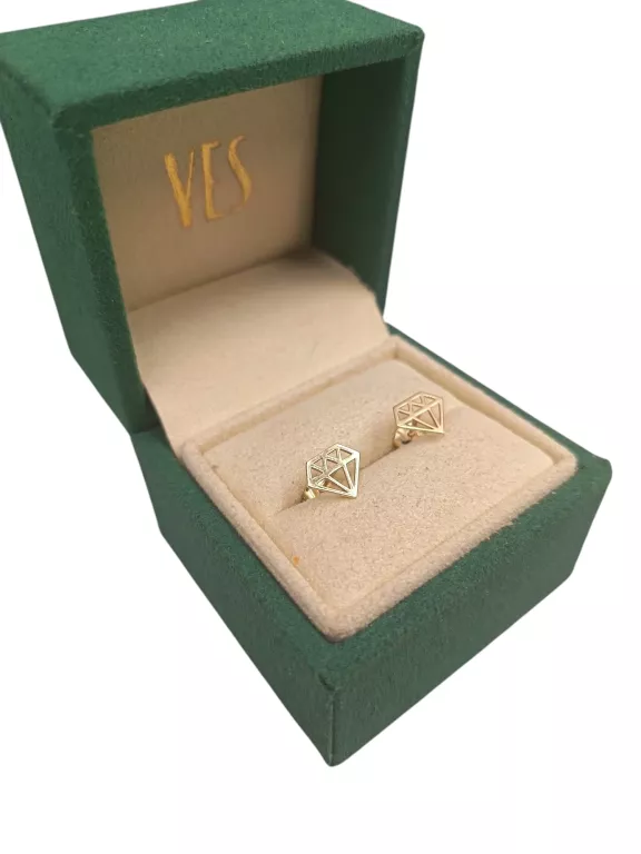 ZŁOTE KOLCZYKI** Z DIAMENTOWYM, GRAFICZNYM SZTYFTEM 585