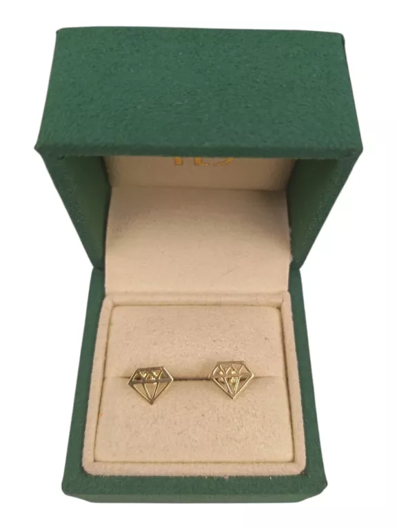 ZŁOTE KOLCZYKI** Z DIAMENTOWYM, GRAFICZNYM SZTYFTEM 585