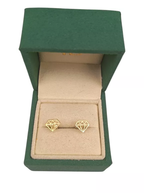 ZŁOTE KOLCZYKI** Z DIAMENTOWYM, GRAFICZNYM SZTYFTEM 585