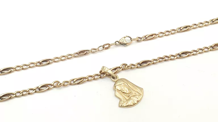 ZŁOTY ŁAŃCUSZEK FIGARO Z ZAWIESZKĄ MARYJA PRÓBY 585/6,68G 50CM