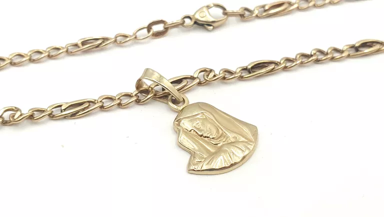ZŁOTY ŁAŃCUSZEK FIGARO Z ZAWIESZKĄ MARYJA PRÓBY 585/6,68G 50CM