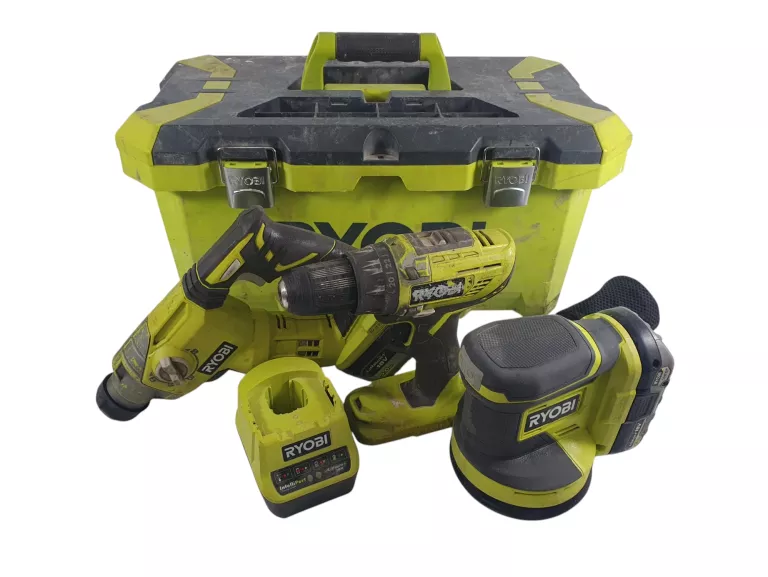 ZESTAW RYOBI WKRĘTARKA  RDD18C SZLIFIERKA RROS18 MŁOT R18SDS ŁADOWARKA