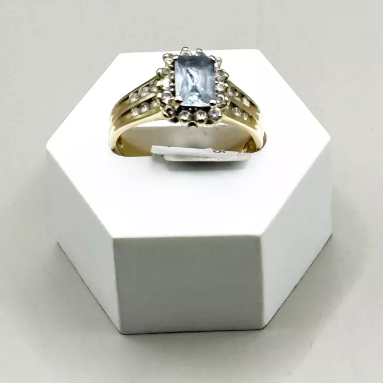 ZŁOTY PIERŚCIONEK 585 Z BŁĘKITNYM OCZKIEM ROZ.14,5 3,55G