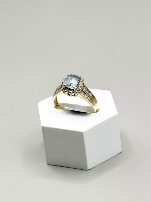 ZŁOTY PIERŚCIONEK 585 Z BŁĘKITNYM OCZKIEM ROZ.14,5 3,55G