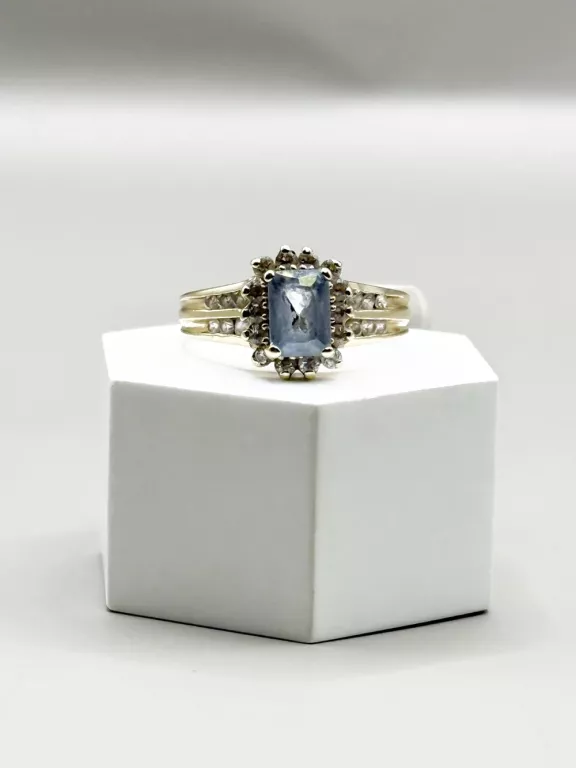 ZŁOTY PIERŚCIONEK 585 Z BŁĘKITNYM OCZKIEM ROZ.14,5 3,55G