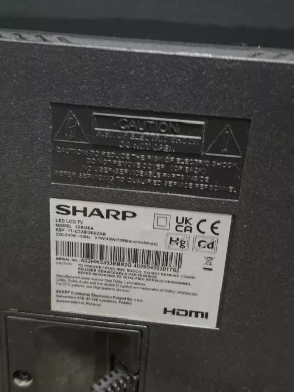 TELEWIZOR 32" SHARP 32BI3EA ANDROID + PILOT