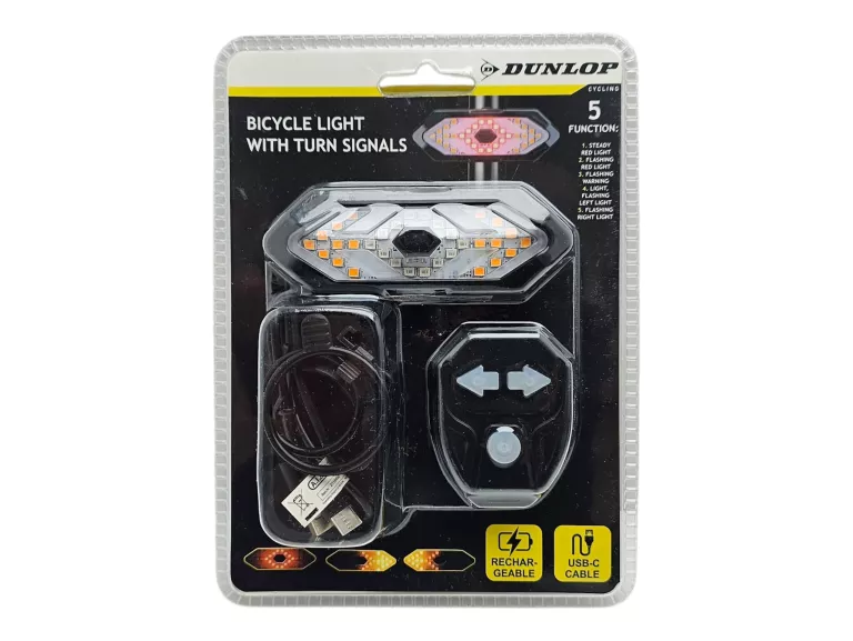 LAMPKA ROWEROWA TYŁ Z SYGNALIZATOREM LED ŁADOWANIE USB DUNLOP