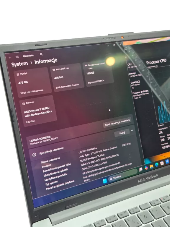 LAPTOP ASUS VIVOBOOK GO OLED 15,6" 16GB/512GB RYZEN 5 7520U RADEON GRAPHIS