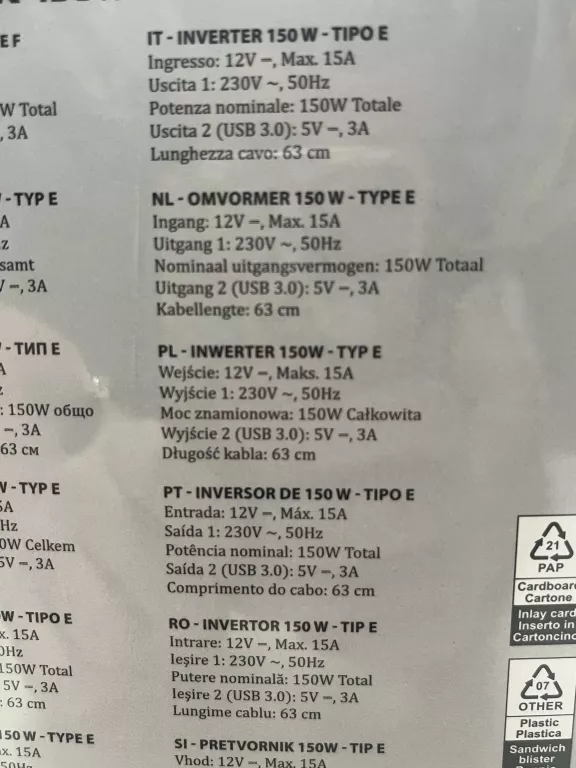 PRZETWORNICA NOR-TEC 150W 12V NA 230V