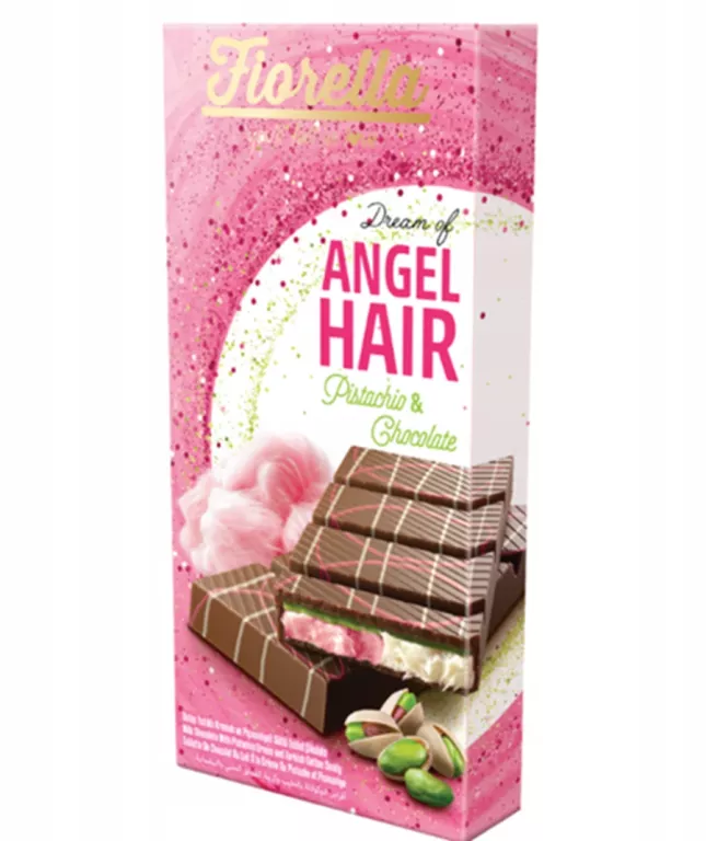 ANGEL HAIR CZEKOLADA Z KREMEM PISTACJOWYM I WATĄ CUKROWĄ 150G 869550417271
