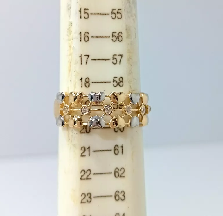 ŚLICZNY ZŁOTY PIERŚCIONEK Z DELIKATNYMI SERDUSZKAMI 585 1,99G R.21