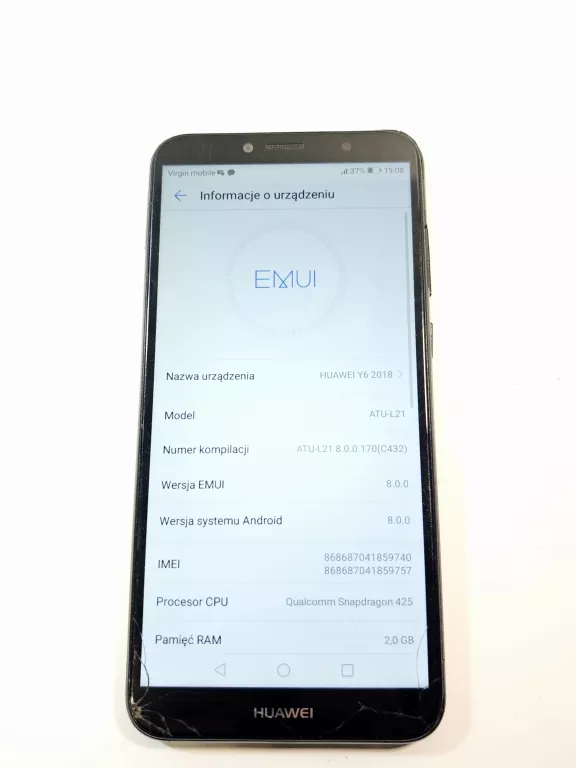 TELEFON HUAWEI Y6 2018 SAM TEL PĘKNIĘTY
