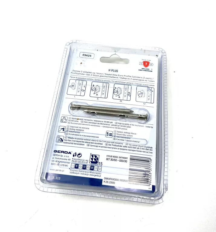 ZESTAW WKŁADEK GERDA H PLUS 30/50 + G50/30 NIKIEL SATYNA 5 KLUCZY