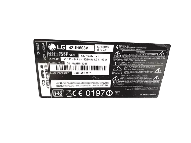 TELEWIZOR  LG 43UH603V