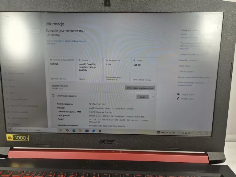 LAPTOP ACER NITRO 5 AN515-31-52MR I5/8GB/1,5TB/MX150 ZASILACZ