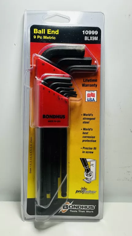 BONDHUS ZESTAW KLUCZY KLUCZE IMBUS AMPULOWYCH Z KULKĄ 9 SZTUK BO10999 USA