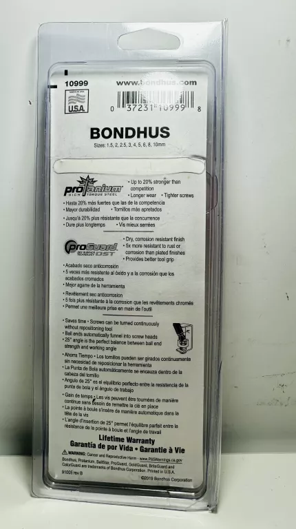 BONDHUS ZESTAW KLUCZY KLUCZE IMBUS AMPULOWYCH Z KULKĄ 9 SZTUK BO10999 USA