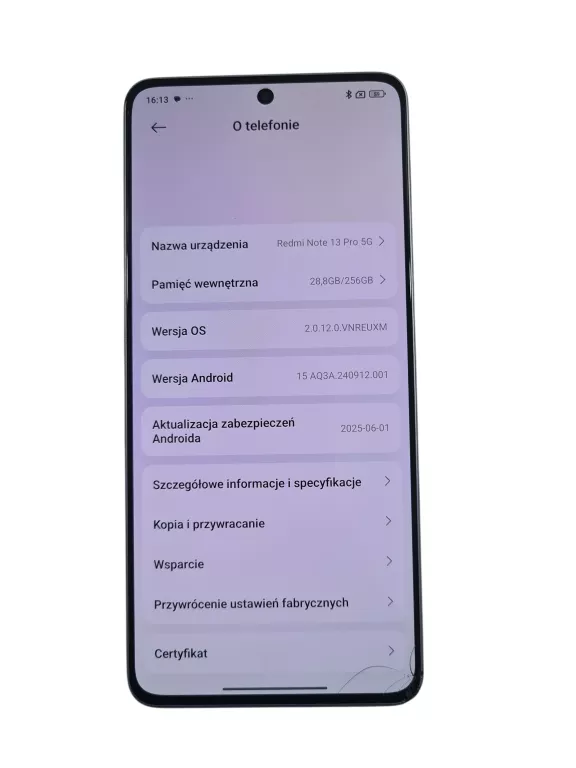 TELEFON XIAOMI REDMI NORE 13 PRO 5G PĘKNIĘTY