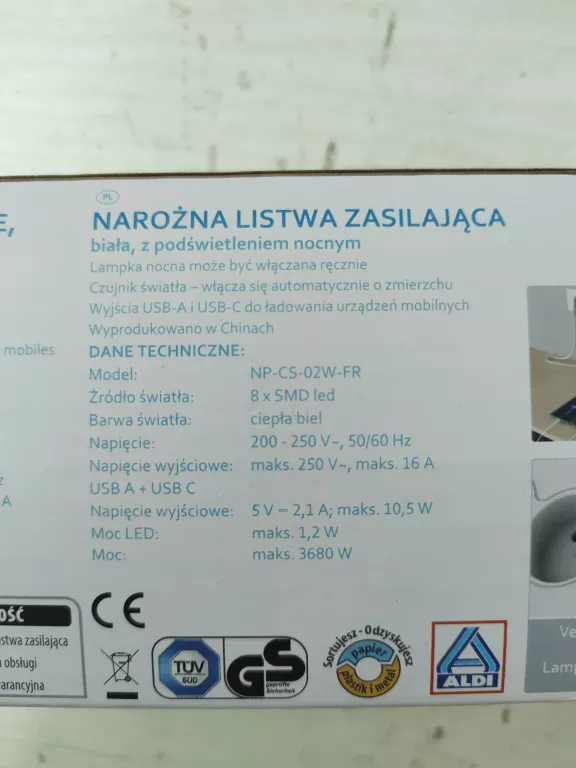 PRZEDŁUŻACZ LISTWA NAROŻNA ZASILAJĄCA 3 GNIAZDA