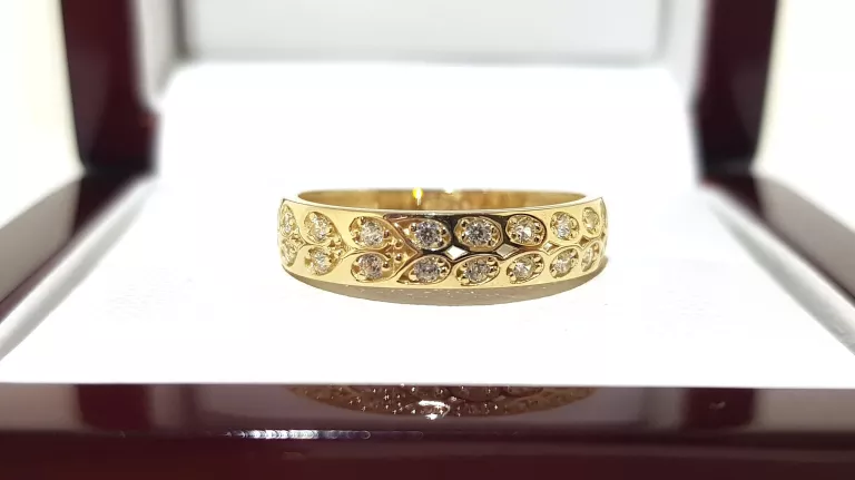 WYRÓB JUBILERSKI UŻYWANY ZŁOTY PIERŚCIONEK SERCA LISTKI PR585 R14 1,78G