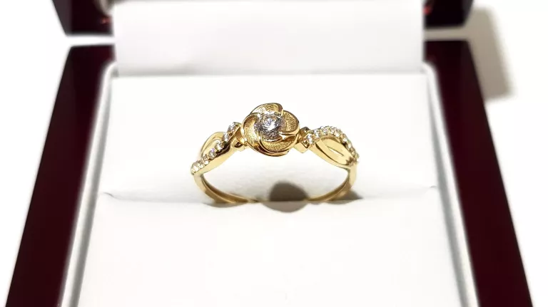 WYRÓB JUBILERSKI UŻYWANY ZŁOTY PIERŚCIONEK KWIATEK PR585 R16 1,65G