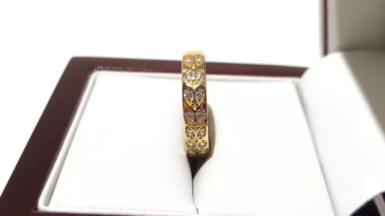 WYRÓB JUBILERSKI UŻYWANY ZŁOTY PIERŚCIONEK SERCA LISTKI PR585 R14 1,78G