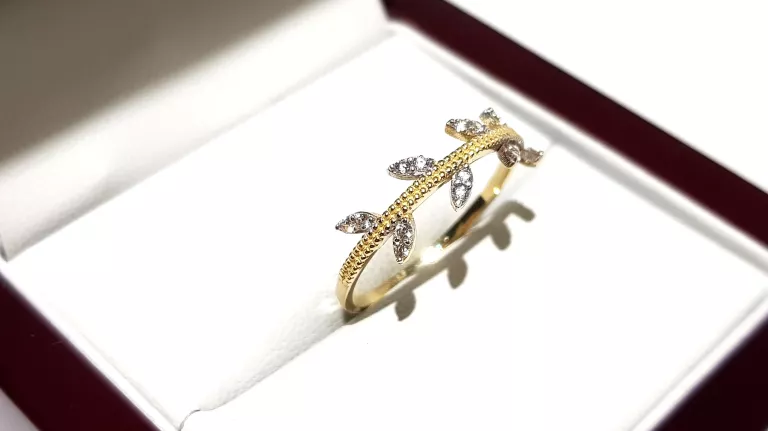 WYRÓB JUBILERSKI UŻYWANY ZŁOTY PIERŚCIONEK LISTKI PR585 R14 1,24G